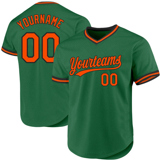 Custom Kelly Green Orange-Black Authentic Throwback Baseball Jersey - Main View