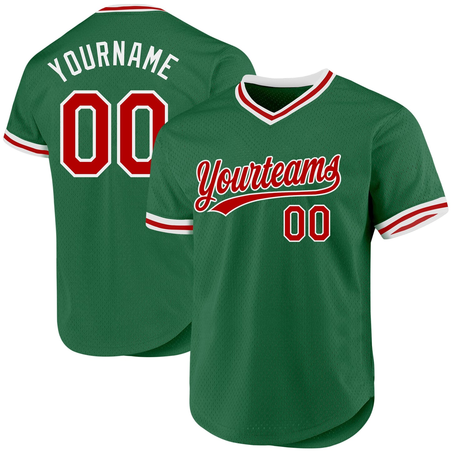 Custom Kelly Green Red-White Authentic Throwback Baseball Jersey - Main View