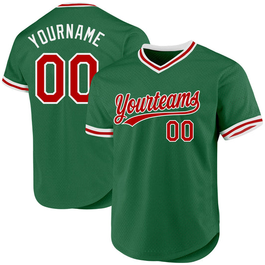 Custom Kelly Green Red-White Authentic Throwback Baseball Jersey - Main View
