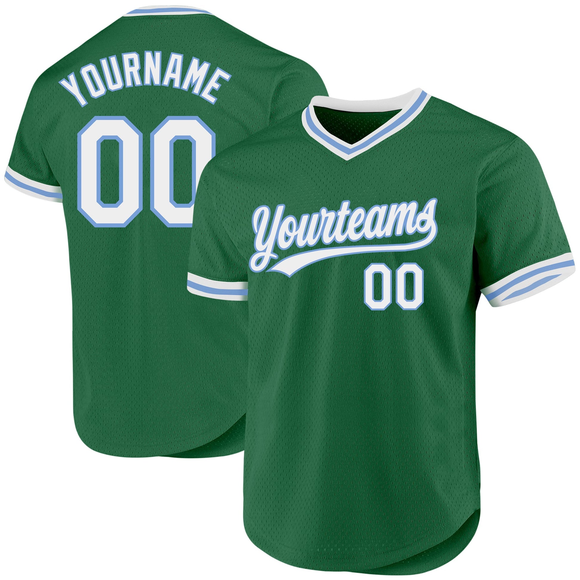 Custom Kelly Green White-Light Blue Authentic Throwback Baseball Jersey - Main View
