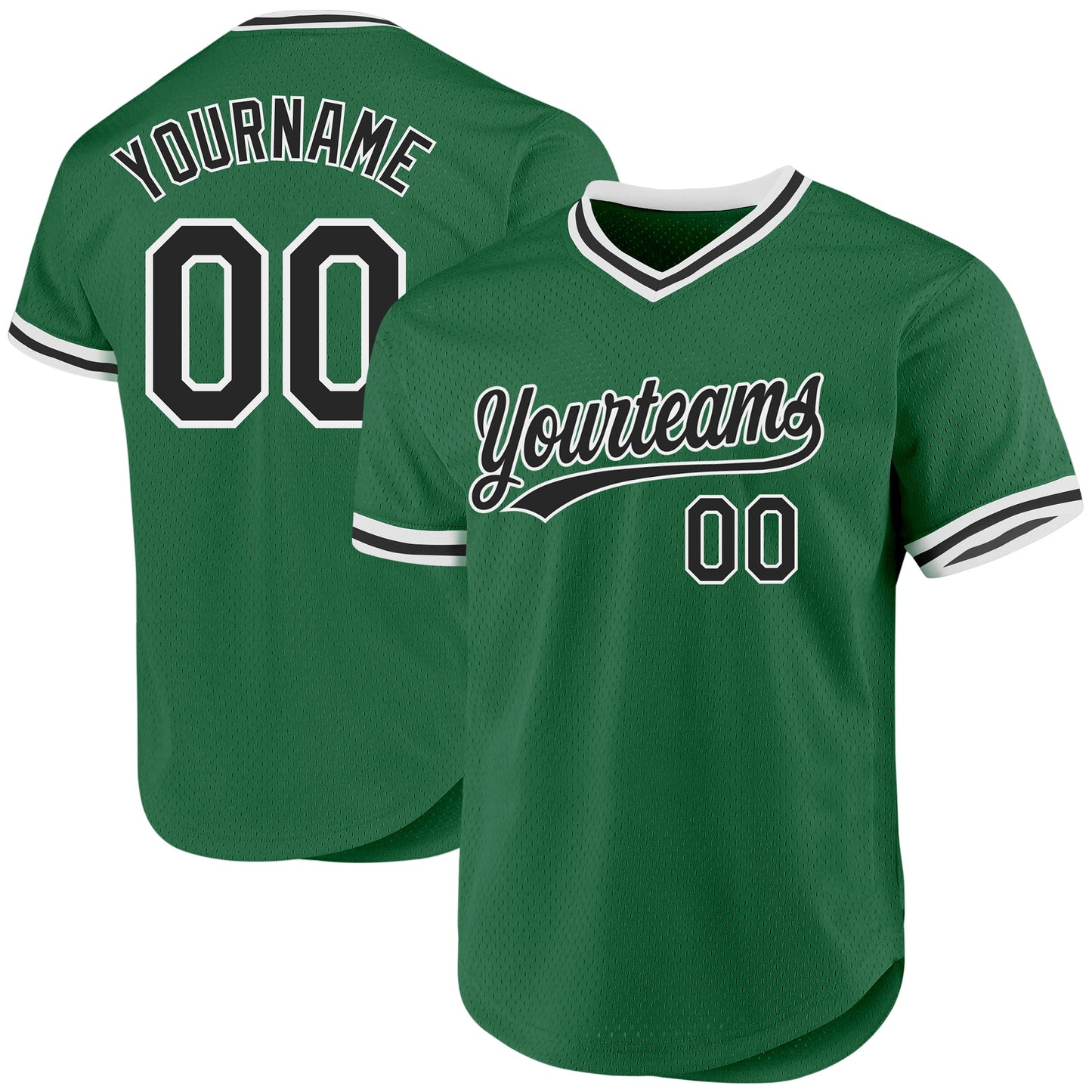 Custom Kelly Green Black-White Authentic Throwback Baseball Jersey - Main View
