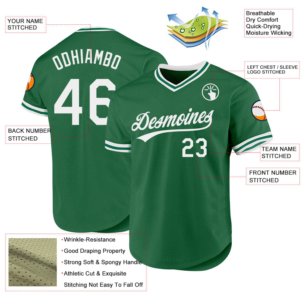 Custom Kelly Green White Authentic Throwback Baseball Jersey view 3
