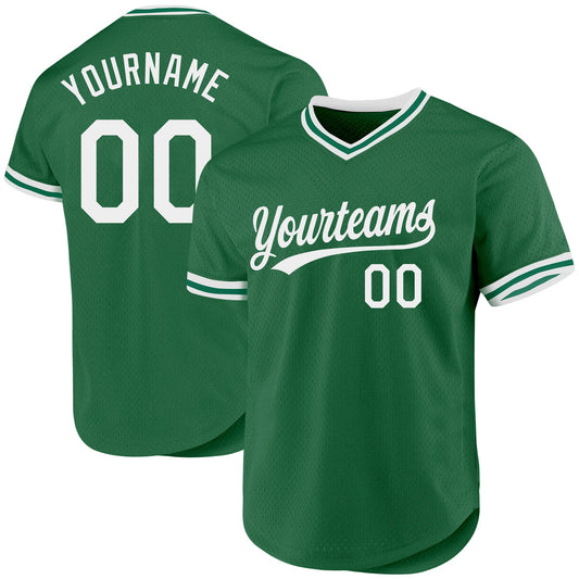 Custom Kelly Green White Authentic Throwback Baseball Jersey - Main View