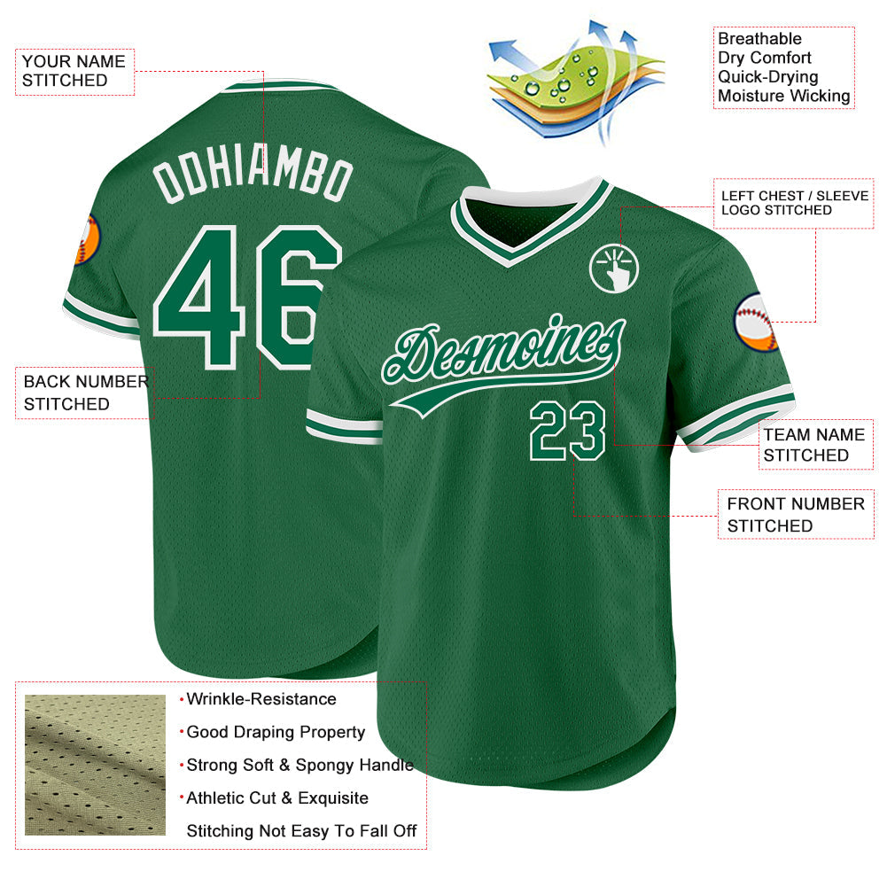 Custom Kelly Green White Authentic Throwback Baseball Jersey view 3