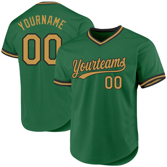Custom Kelly Green Old Gold-Black Authentic Throwback Baseball Jersey - Main View