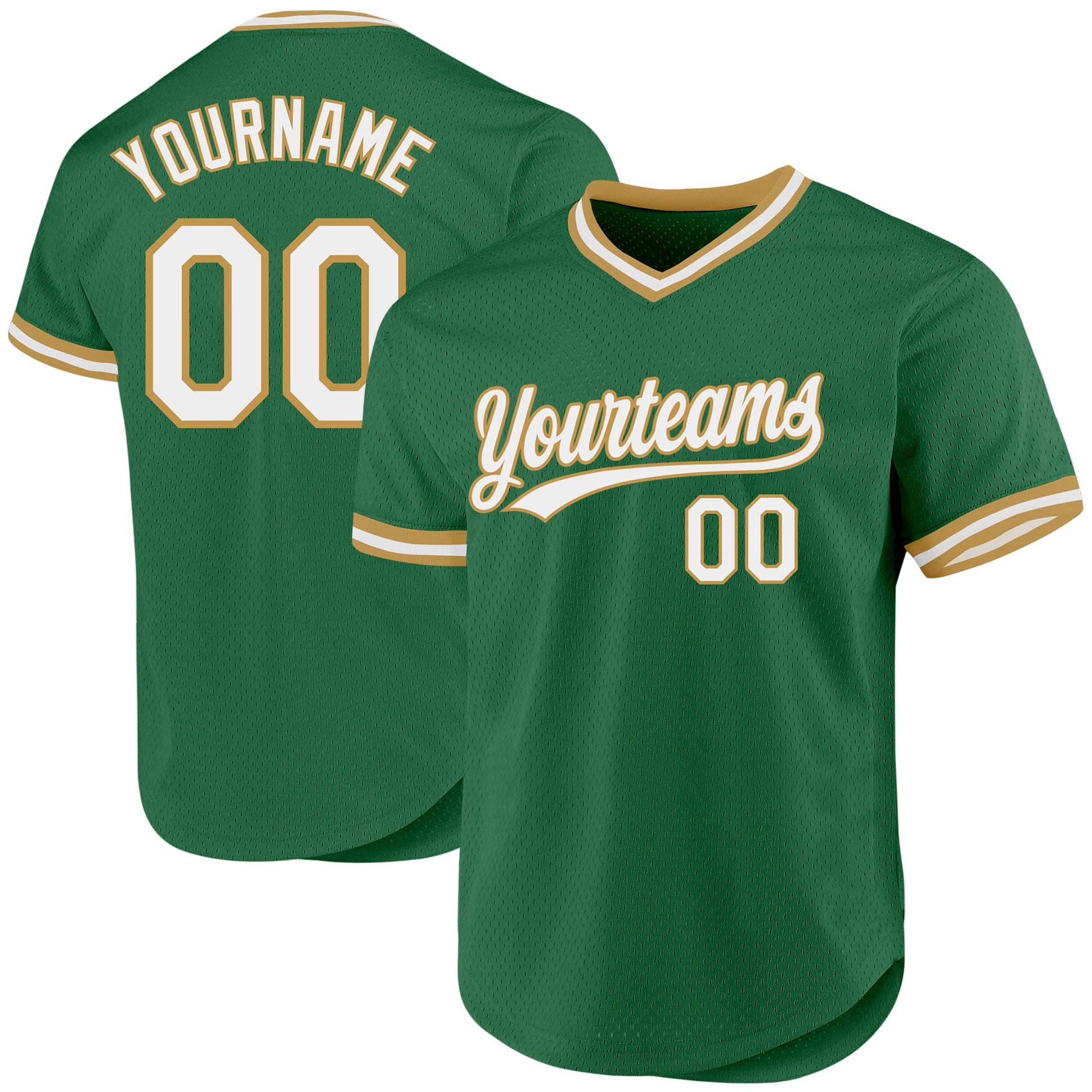 Custom Kelly Green White-Old Gold Authentic Throwback Baseball Jersey - Main View