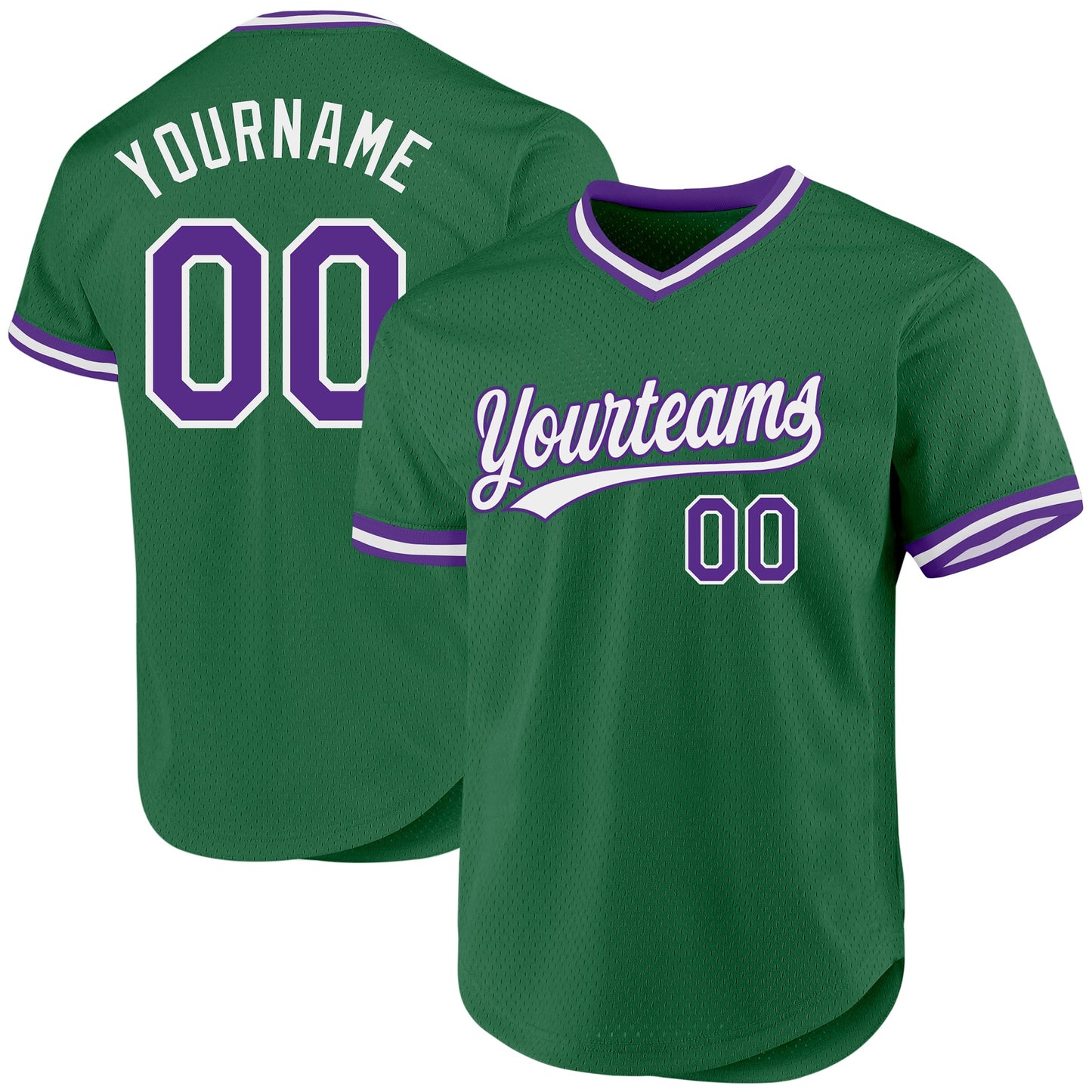 Custom Kelly Green Purple-White Authentic Throwback Baseball Jersey - Main View