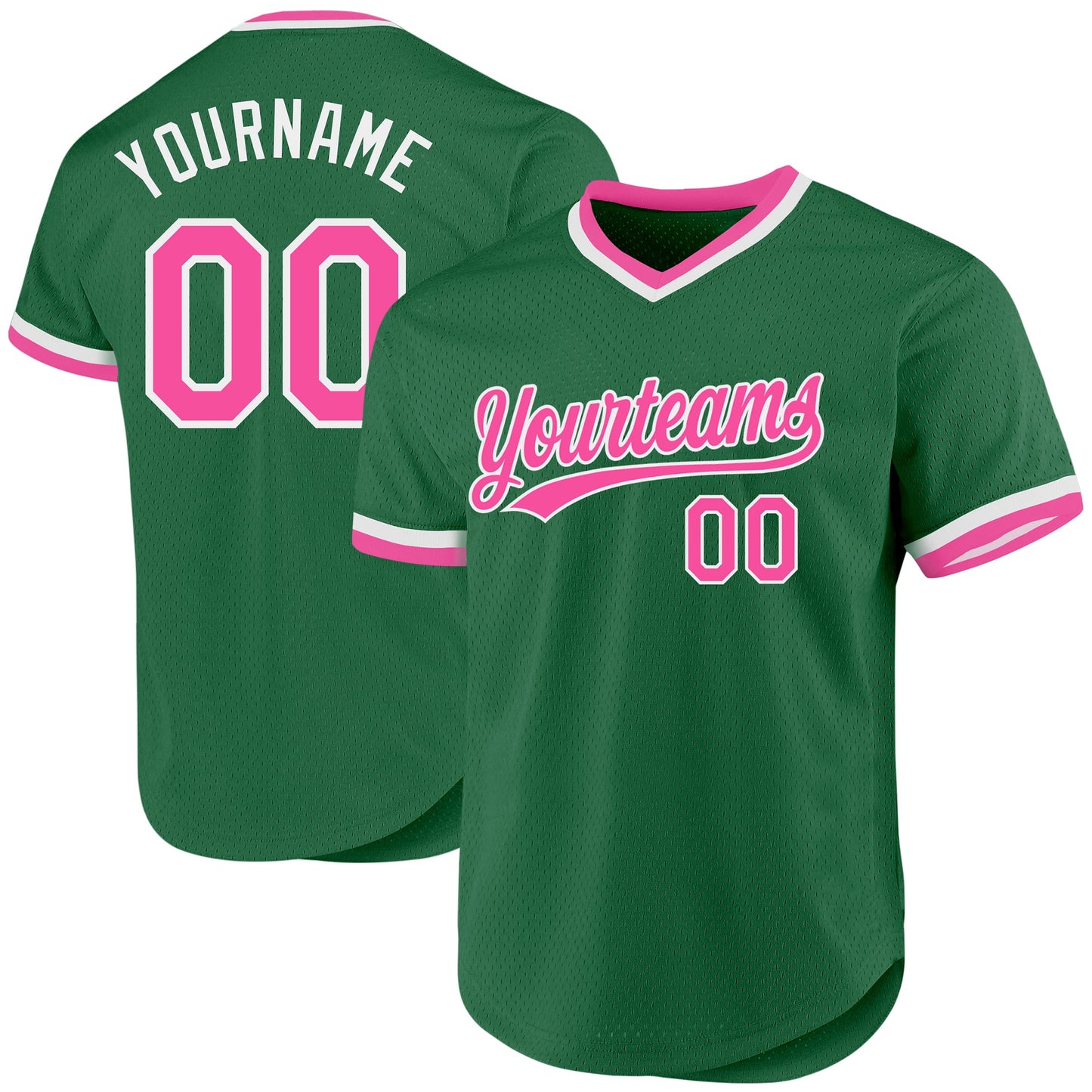 Custom Kelly Green Pink-White Authentic Throwback Baseball Jersey - Main View