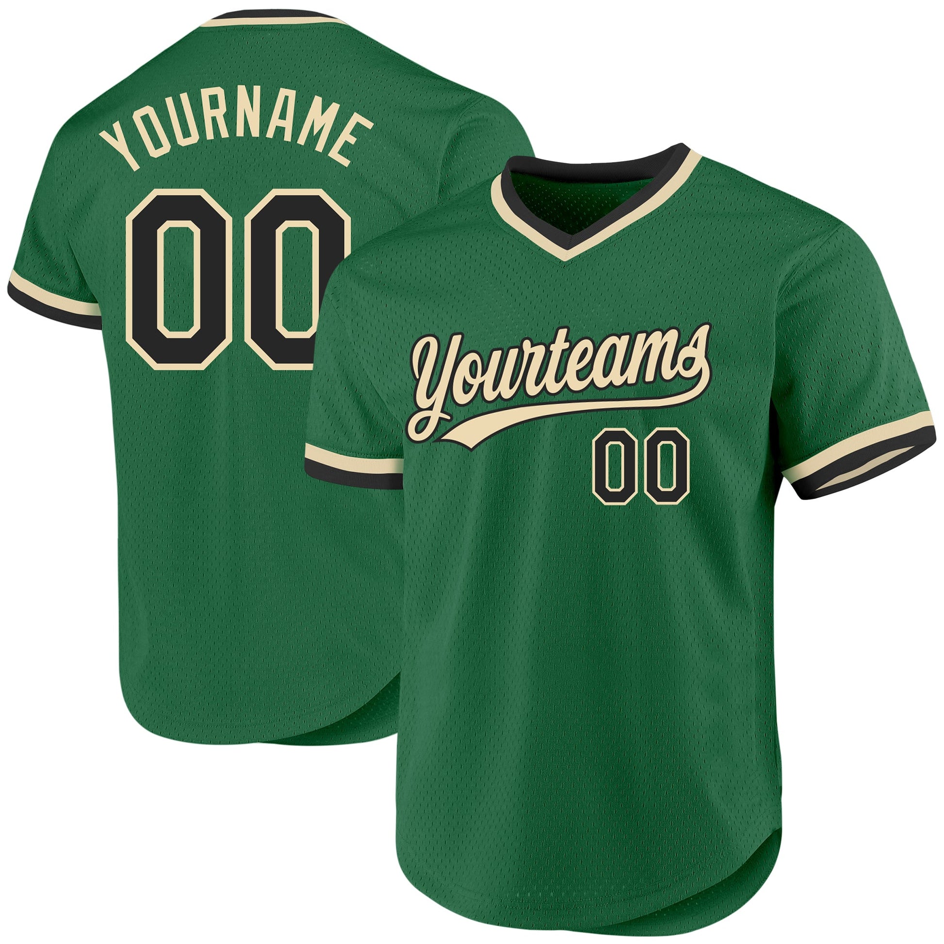 Custom Kelly Green Black-Cream Authentic Throwback Baseball Jersey - Main View