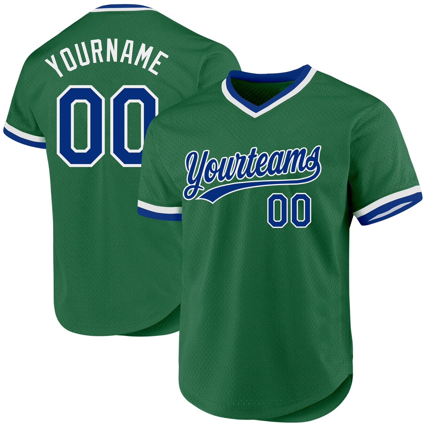 Custom Kelly Green Royal-White Authentic Throwback Baseball Jersey - Main View