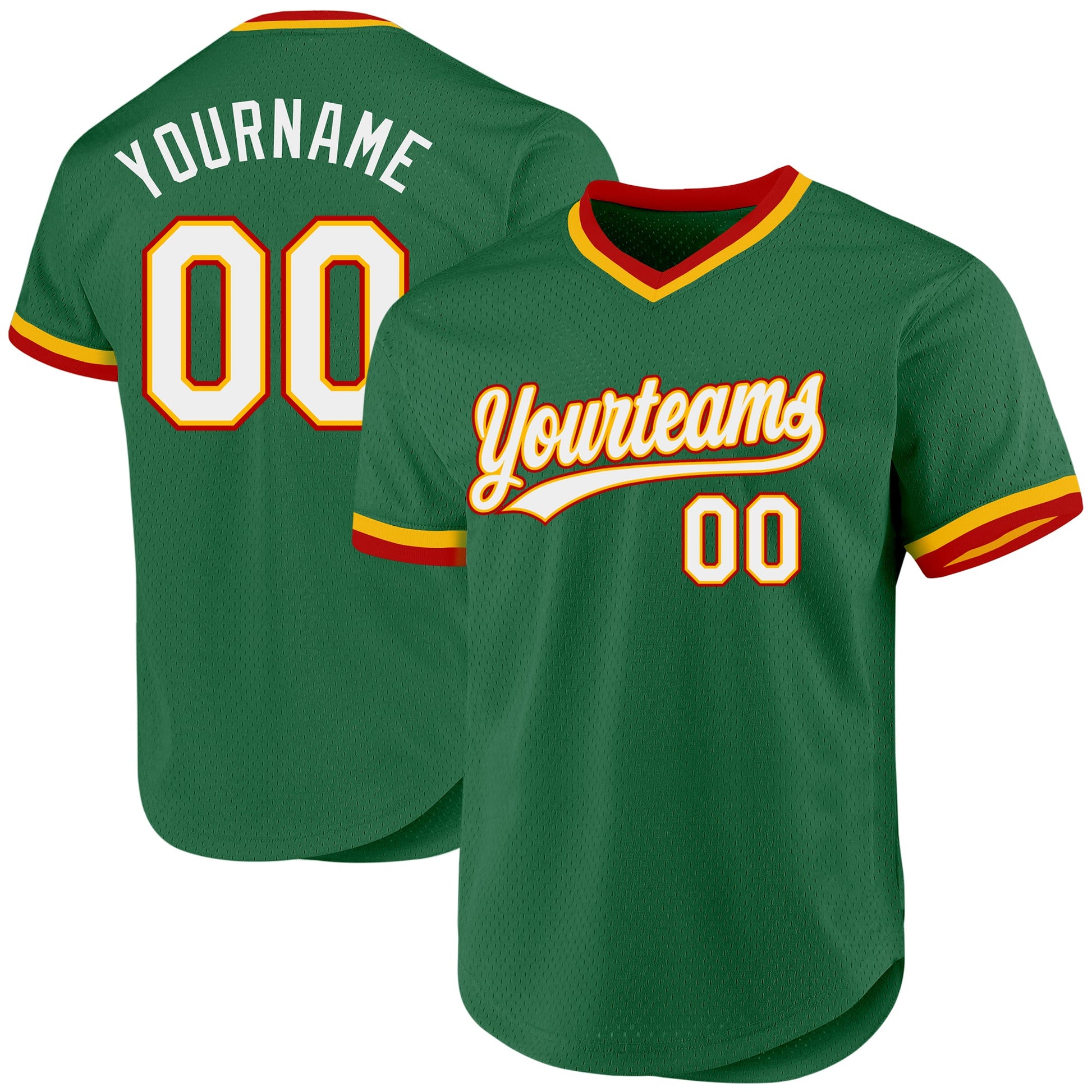 Custom Kelly Green Gold-Red Authentic Throwback Baseball Jersey - Main View