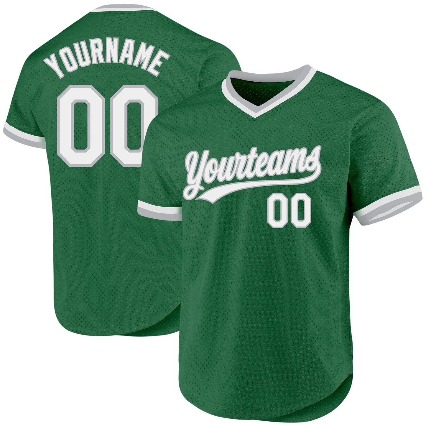 Custom Kelly Green White-Gray Authentic Throwback Baseball Jersey - Main View