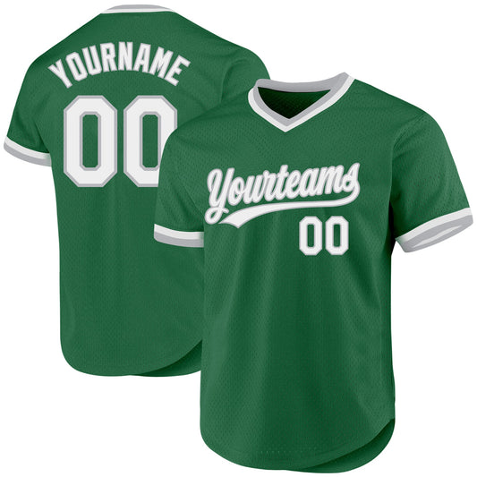 Custom Kelly Green White-Gray Authentic Throwback Baseball Jersey - Main View