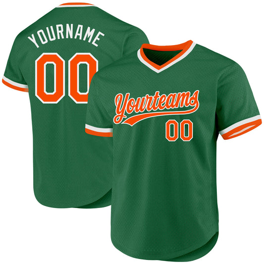 Custom Kelly Green Orange-White Authentic Throwback Baseball Jersey - Main View
