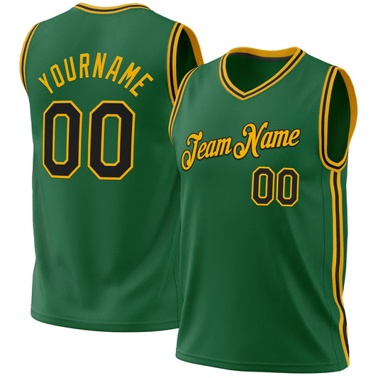 Custom Kelly Green Black-Gold Authentic Throwback Basketball Jersey - Main View
