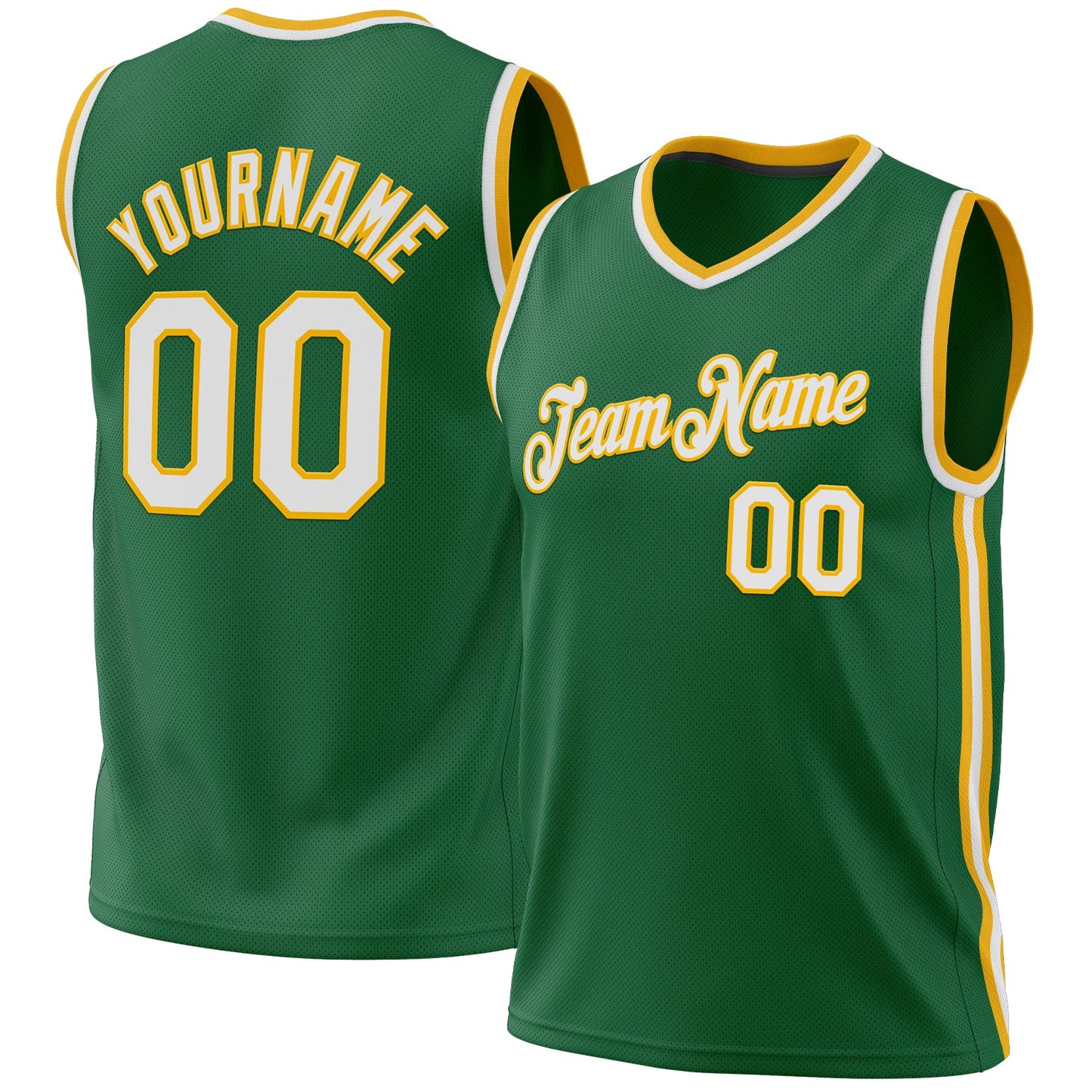 Custom Kelly Green White-Gold Authentic Throwback Basketball Jersey - Main View