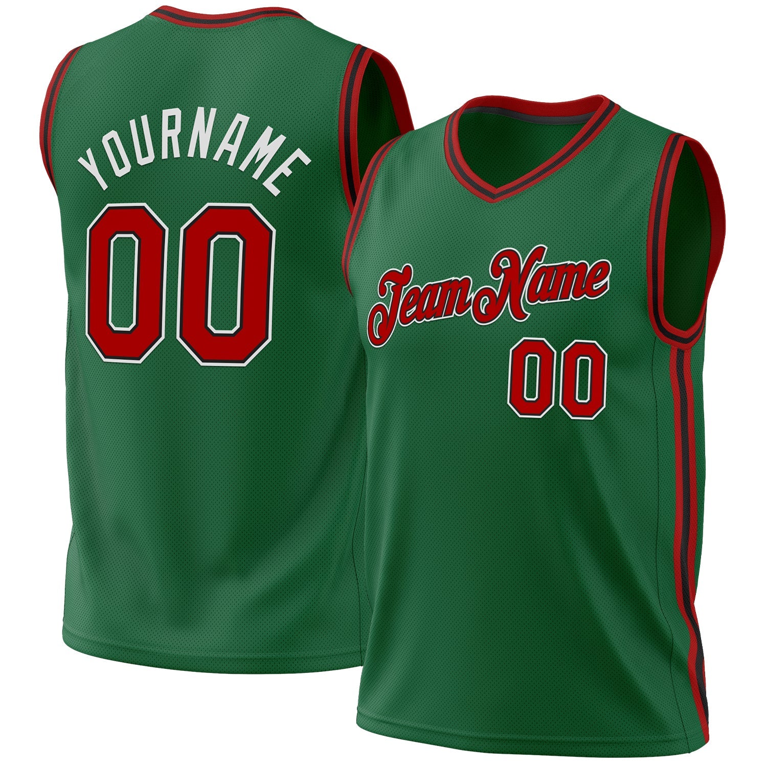 Custom Kelly Green Red-Black Authentic Throwback Basketball Jersey - Main View