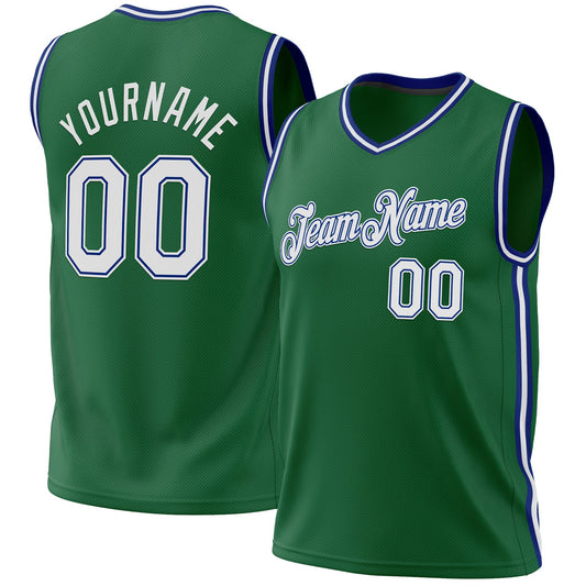 Custom Kelly Green White-Royal Authentic Throwback Basketball Jersey - Main View