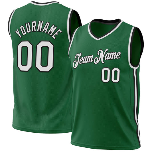 Custom Kelly Green White-Black Authentic Throwback Basketball Jersey - Main View
