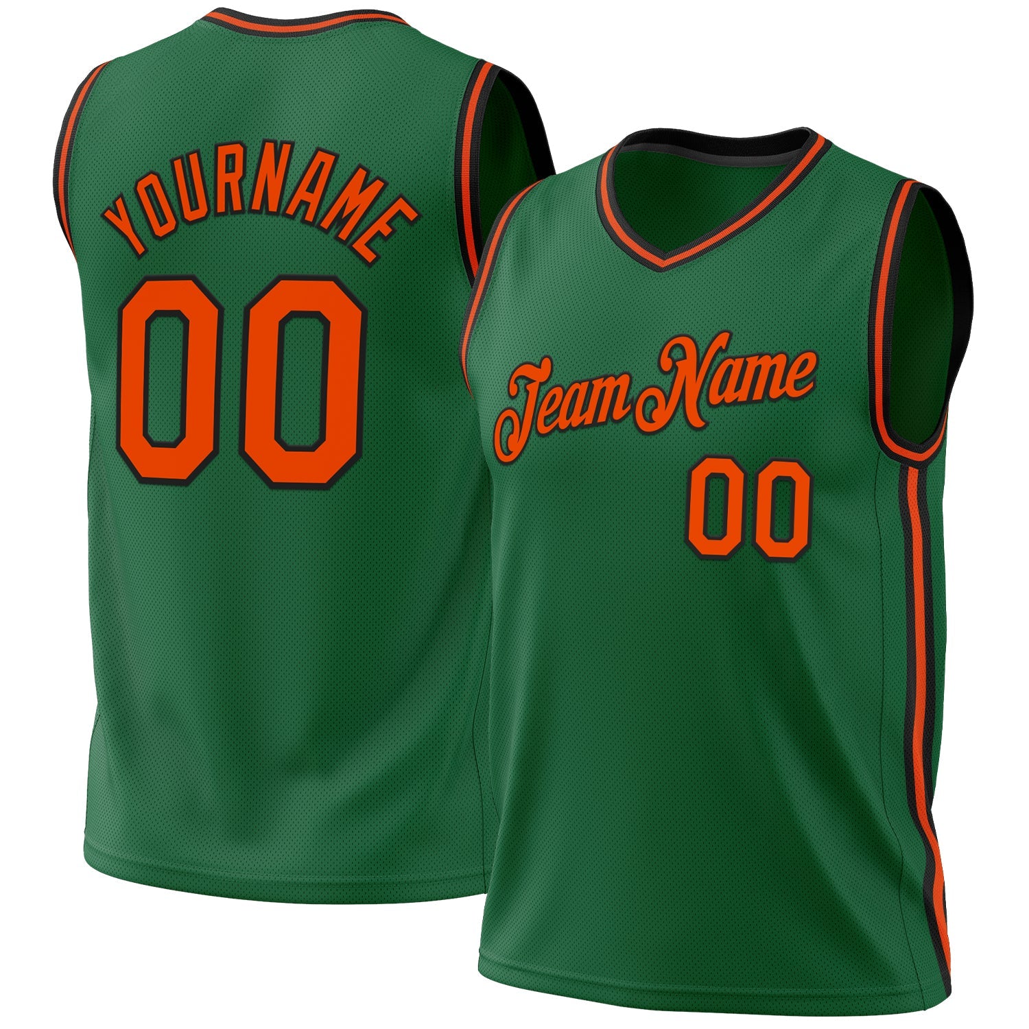 Custom Kelly Green Orange-Black Authentic Throwback Basketball Jersey - Main View
