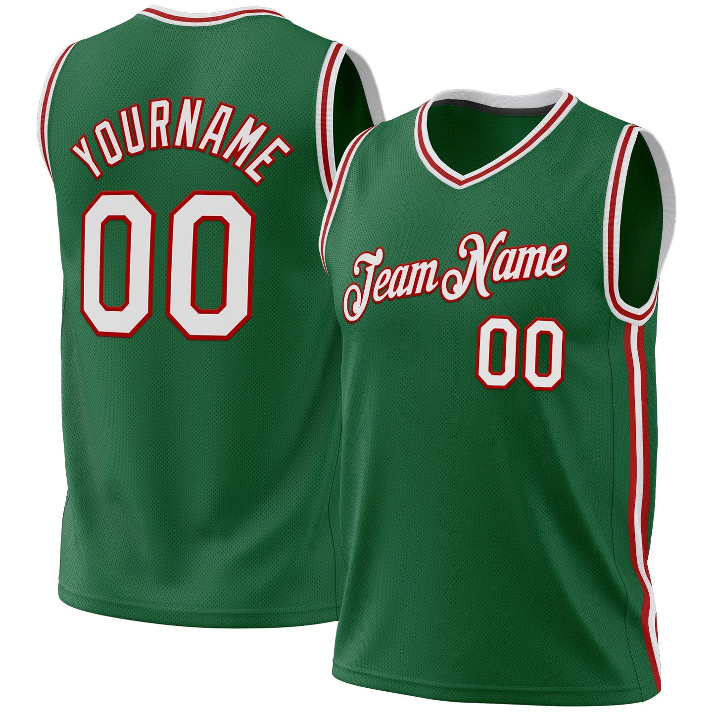 Custom Kelly Green White-Red Authentic Throwback Basketball Jersey - Main View