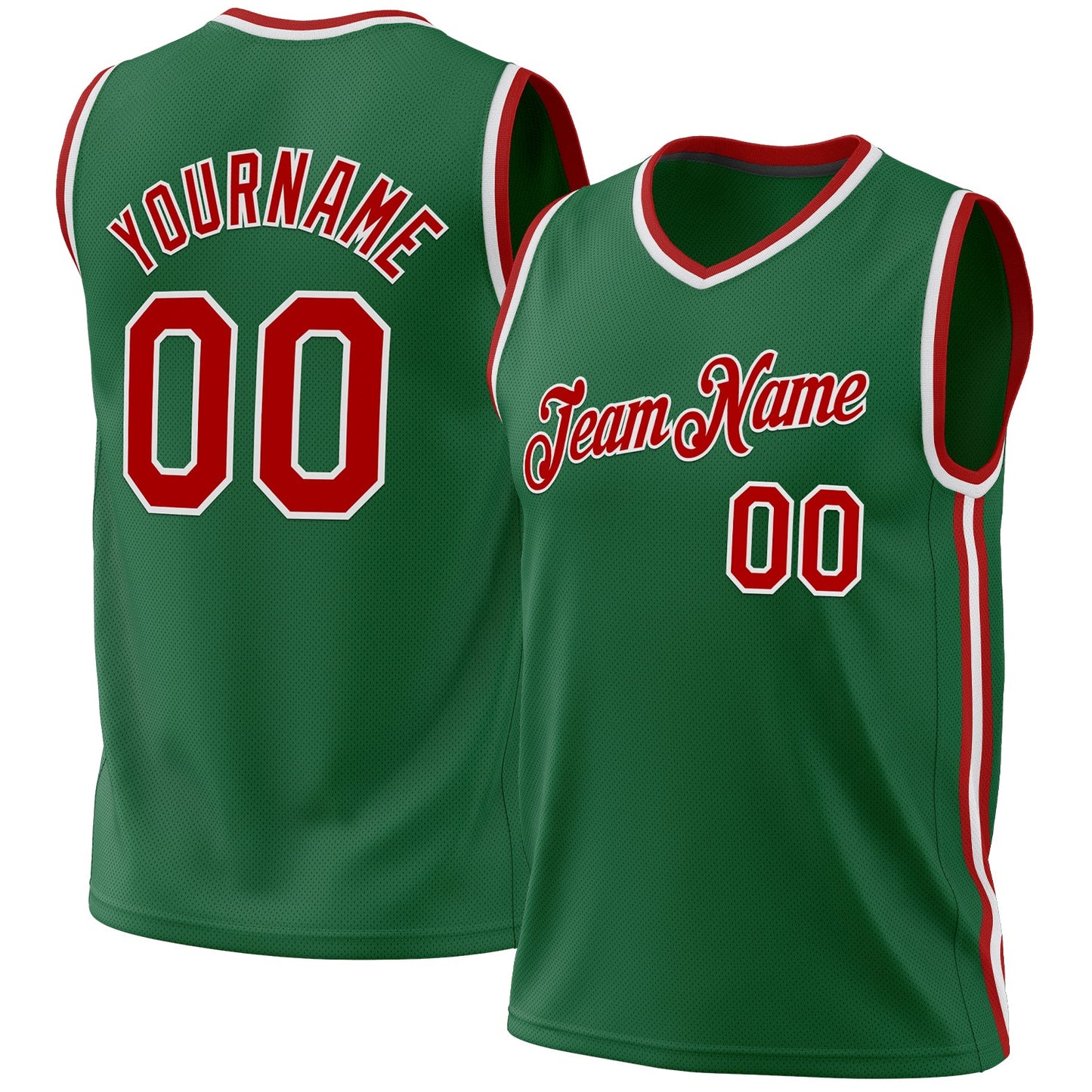 Custom Kelly Green Red-White Authentic Throwback Basketball Jersey - Main View