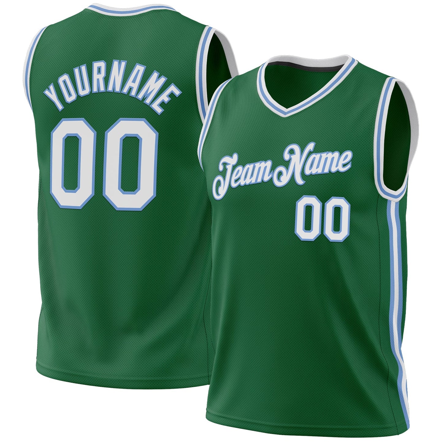 Custom Kelly Green White-Light Blue Authentic Throwback Basketball Jersey - Main View