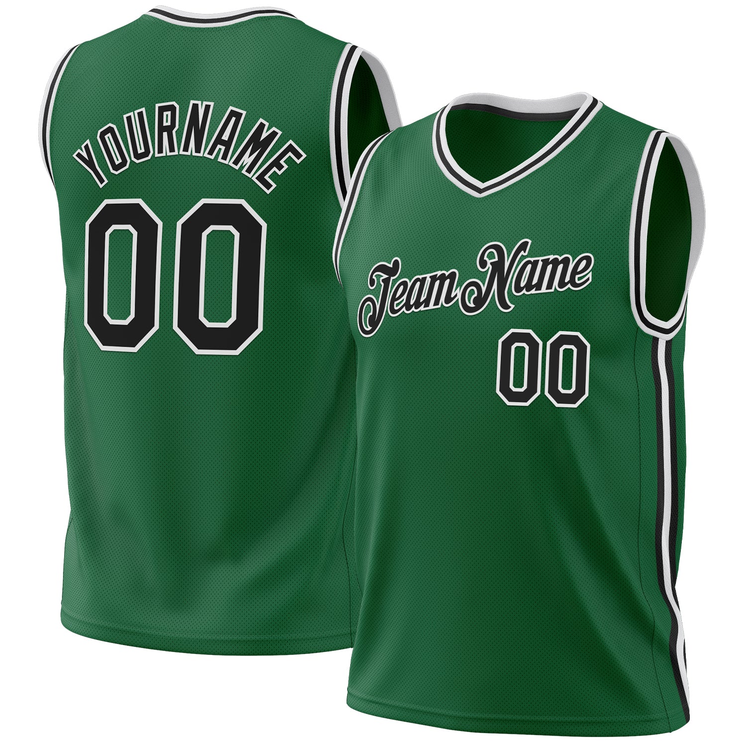 Custom Kelly Green Black-White Authentic Throwback Basketball Jersey - Main View