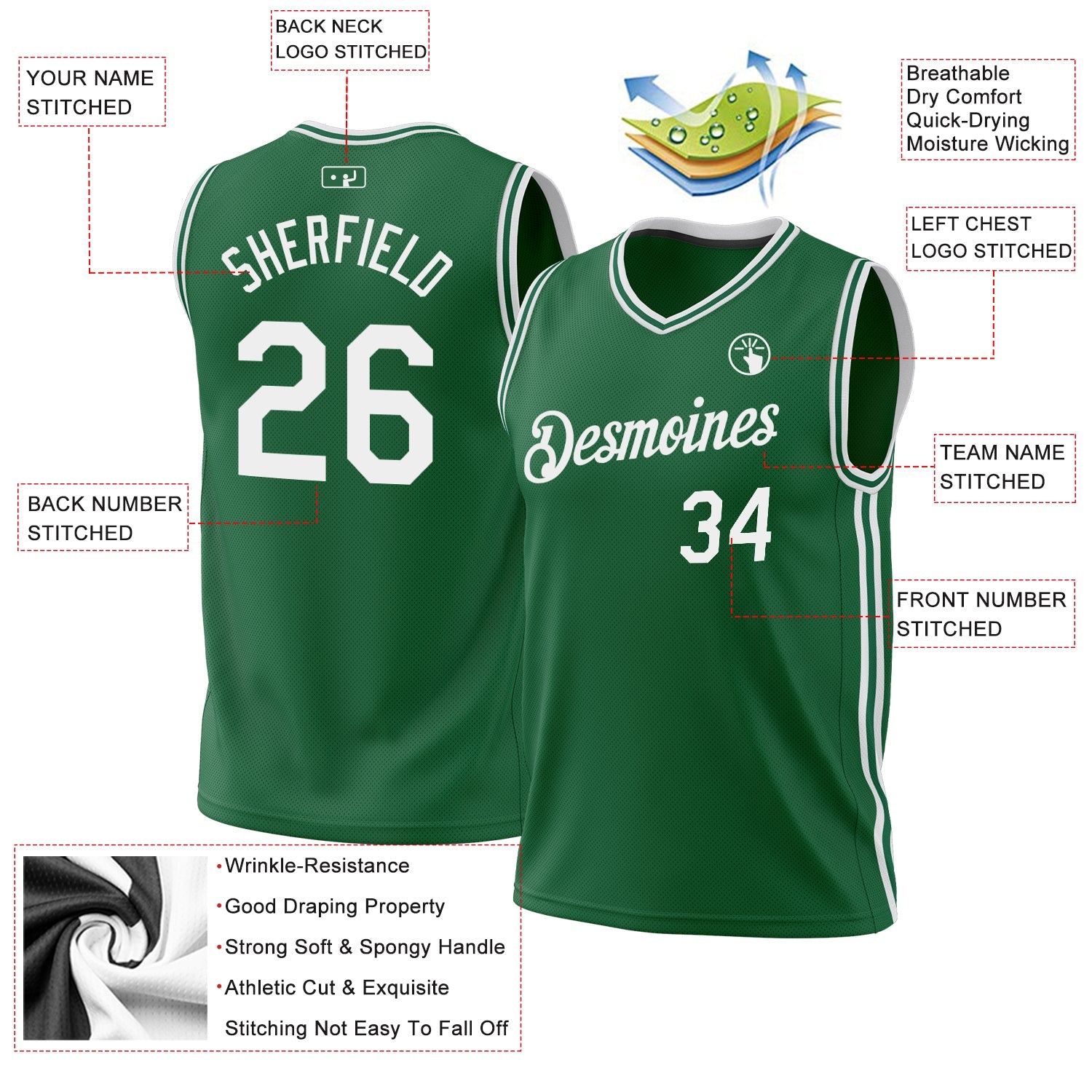 Custom Kelly Green White Authentic Throwback Basketball Jersey view 3