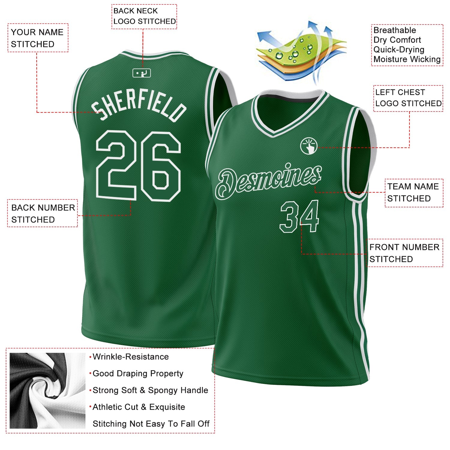 Custom Kelly Green White Authentic Throwback Basketball Jersey view 3