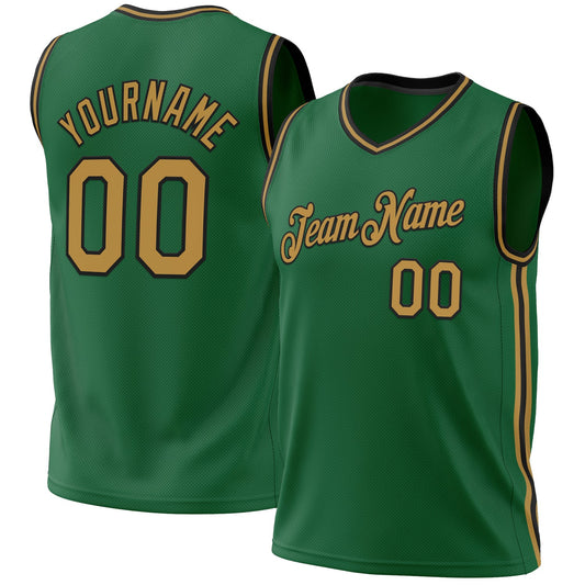 Custom Kelly Green Old Gold-Black Authentic Throwback Basketball Jersey - Main View