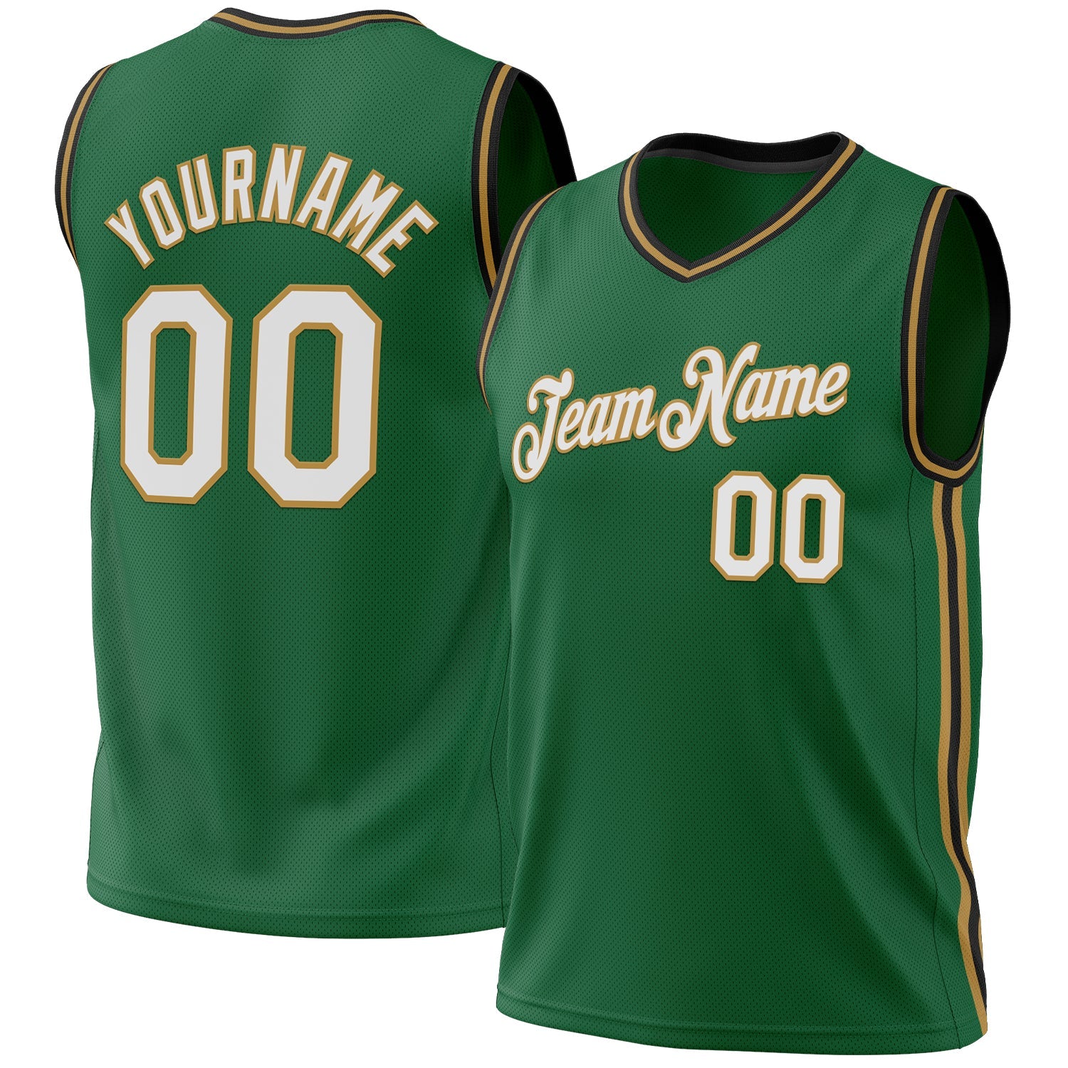 Custom Kelly Green Old Gold-Black Authentic Throwback Basketball Jersey - Main View