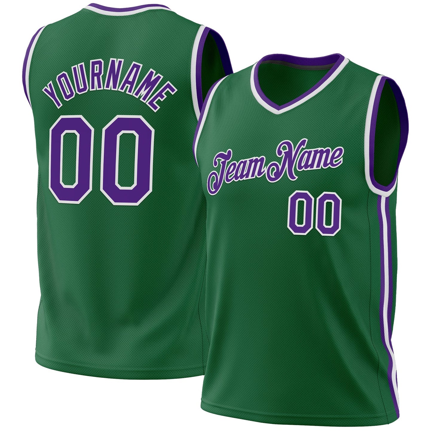 Custom Kelly Green Purple-White Authentic Throwback Basketball Jersey - Main View