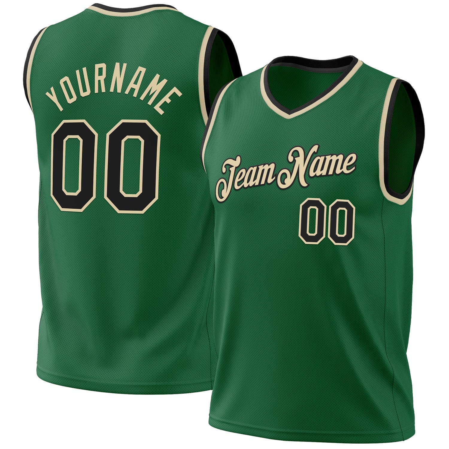 Custom Kelly Green Black-Cream Authentic Throwback Basketball Jersey - Main View