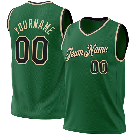Custom Kelly Green Black-Cream Authentic Throwback Basketball Jersey - Main View