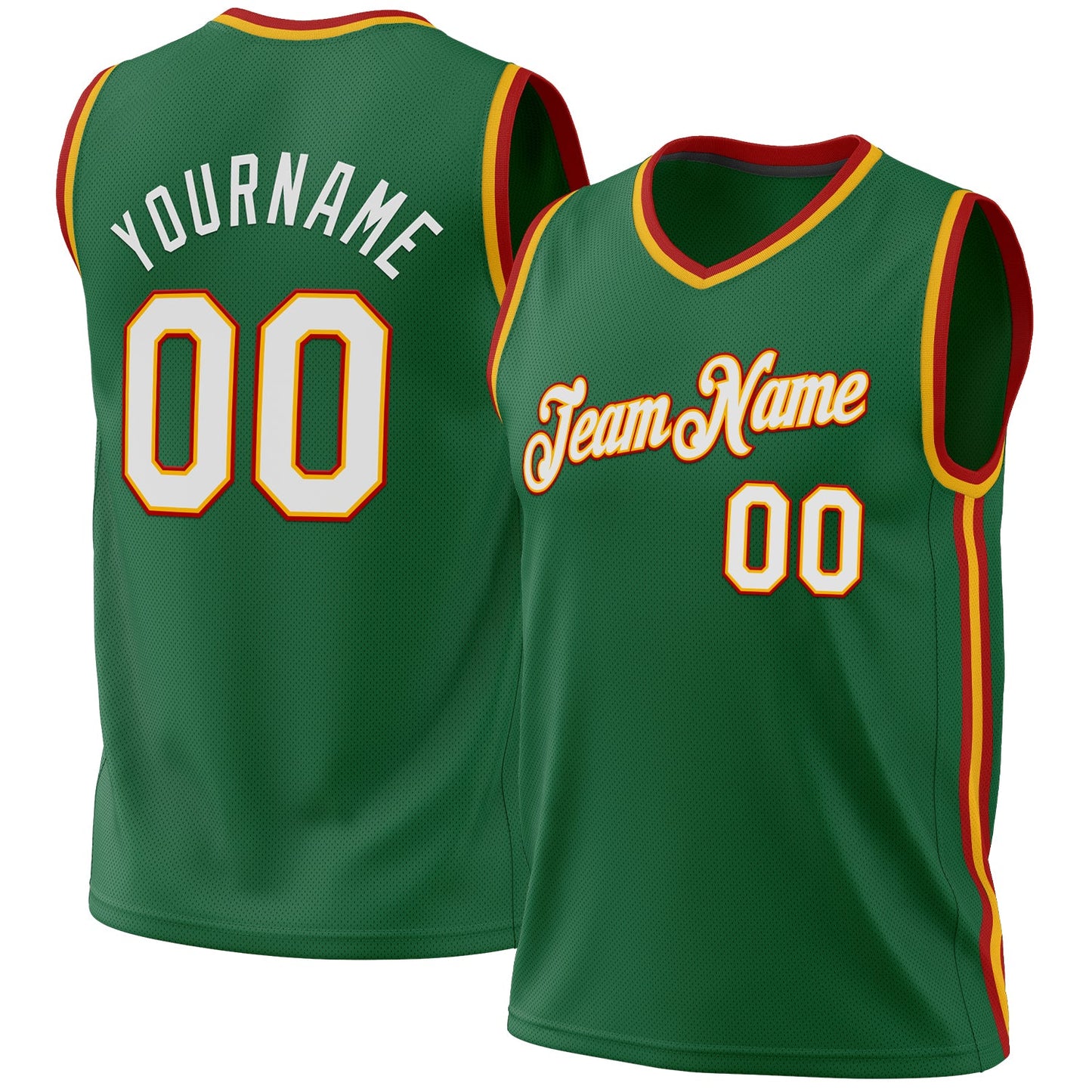 Custom Kelly Green Gold-Red Authentic Throwback Basketball Jersey - Main View