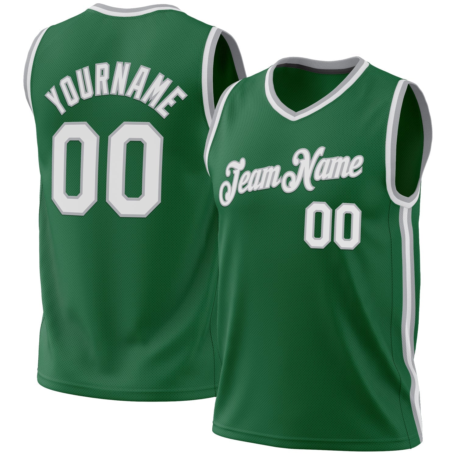 Custom Kelly Green White-Gray Authentic Throwback Basketball Jersey - Main View
