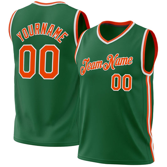 Custom Kelly Green Orange-White Authentic Throwback Basketball Jersey - Main View