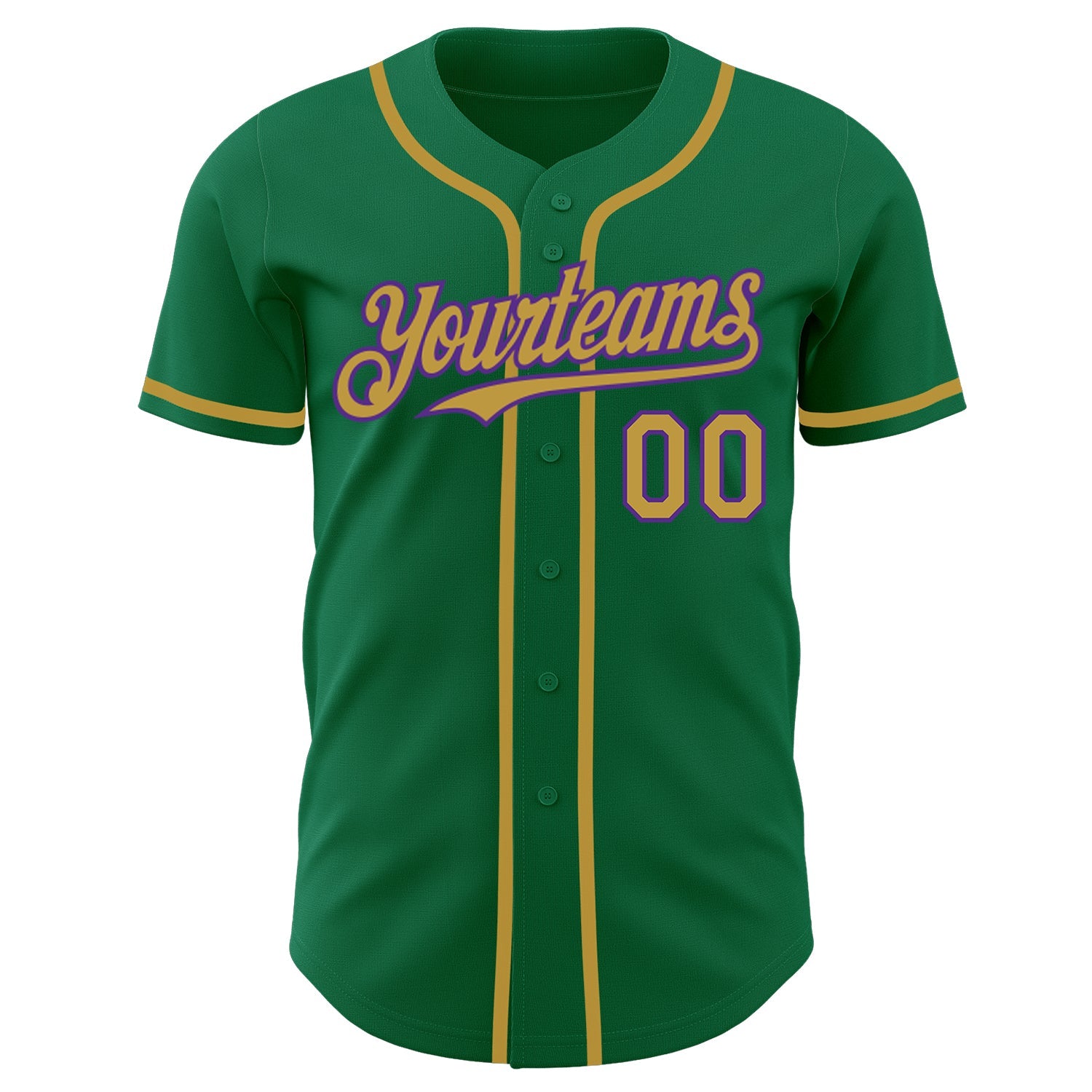 Custom Kelly Green Old Gold-Purple Authentic Baseball Jersey view 2