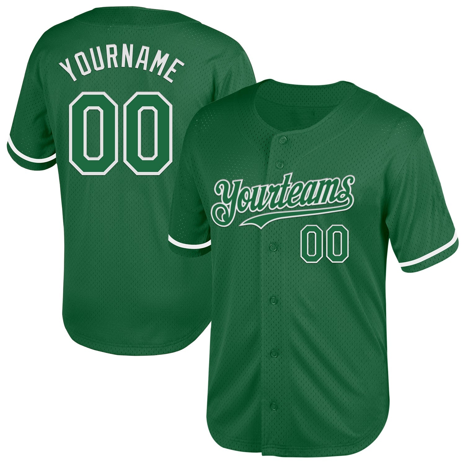 Custom Kelly Green White Mesh Authentic Throwback Baseball Jersey - Main View