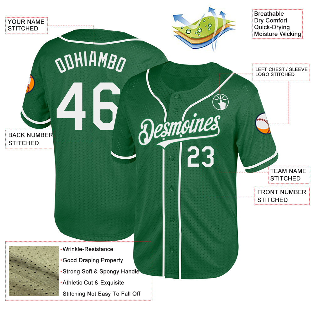 Custom Kelly Green White Mesh Authentic Throwback Baseball Jersey view 3