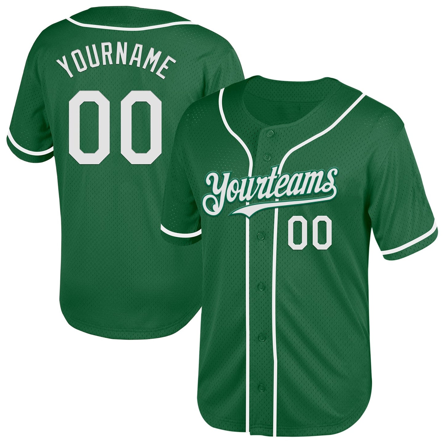 Custom Kelly Green White Mesh Authentic Throwback Baseball Jersey - Main View