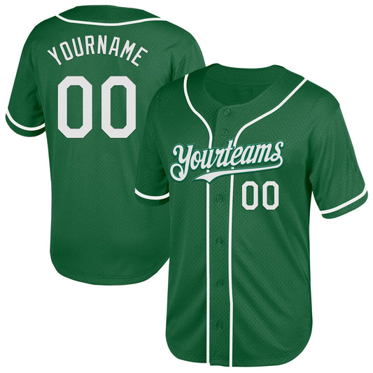 Custom Kelly Green White Mesh Authentic Throwback Baseball Jersey - Main View