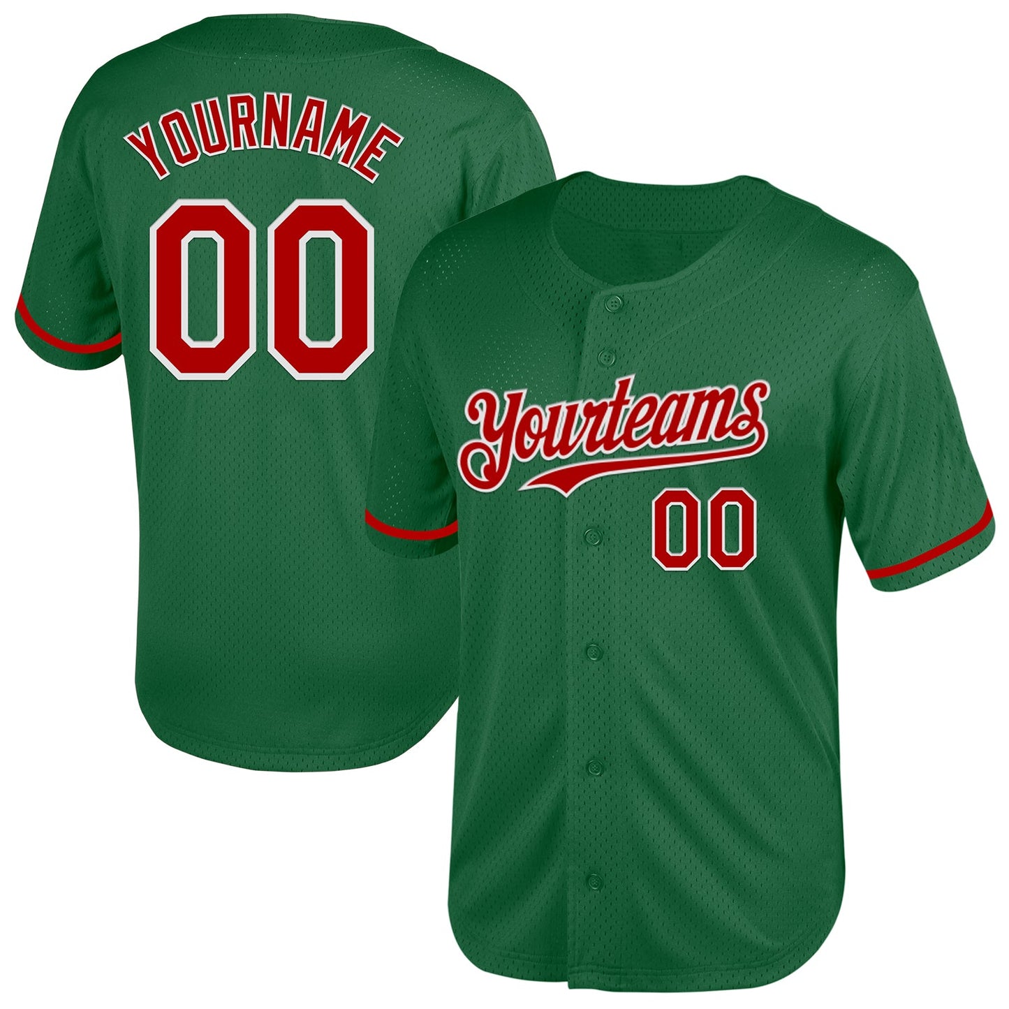 Custom Kelly Green Red-White Mesh Authentic Throwback Baseball Jersey - Main View