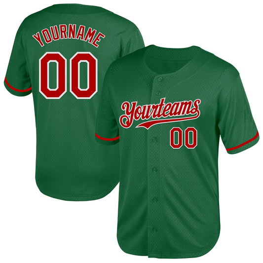 Custom Kelly Green Red-White Mesh Authentic Throwback Baseball Jersey - Main View