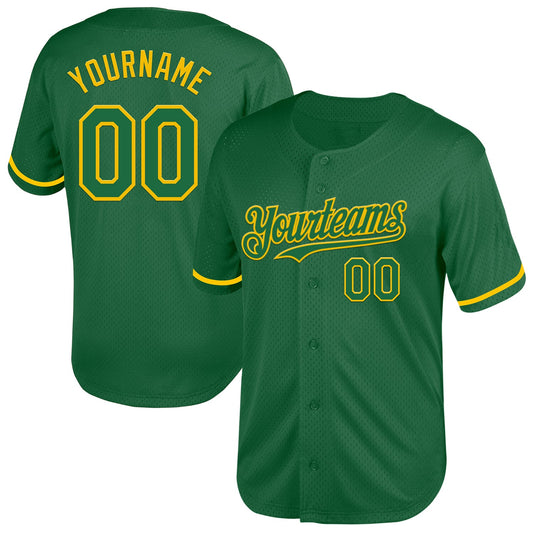 Custom Kelly Green Yellow Mesh Authentic Throwback Baseball Jersey - Main View