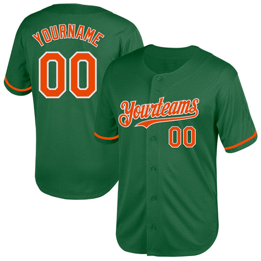 Custom Kelly Green Orange-White Mesh Authentic Throwback Baseball Jersey - Main View