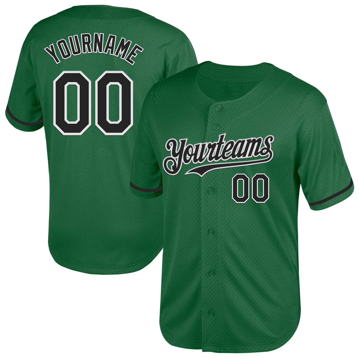 Custom Kelly Green Black-White Mesh Authentic Throwback Baseball Jersey - Main View