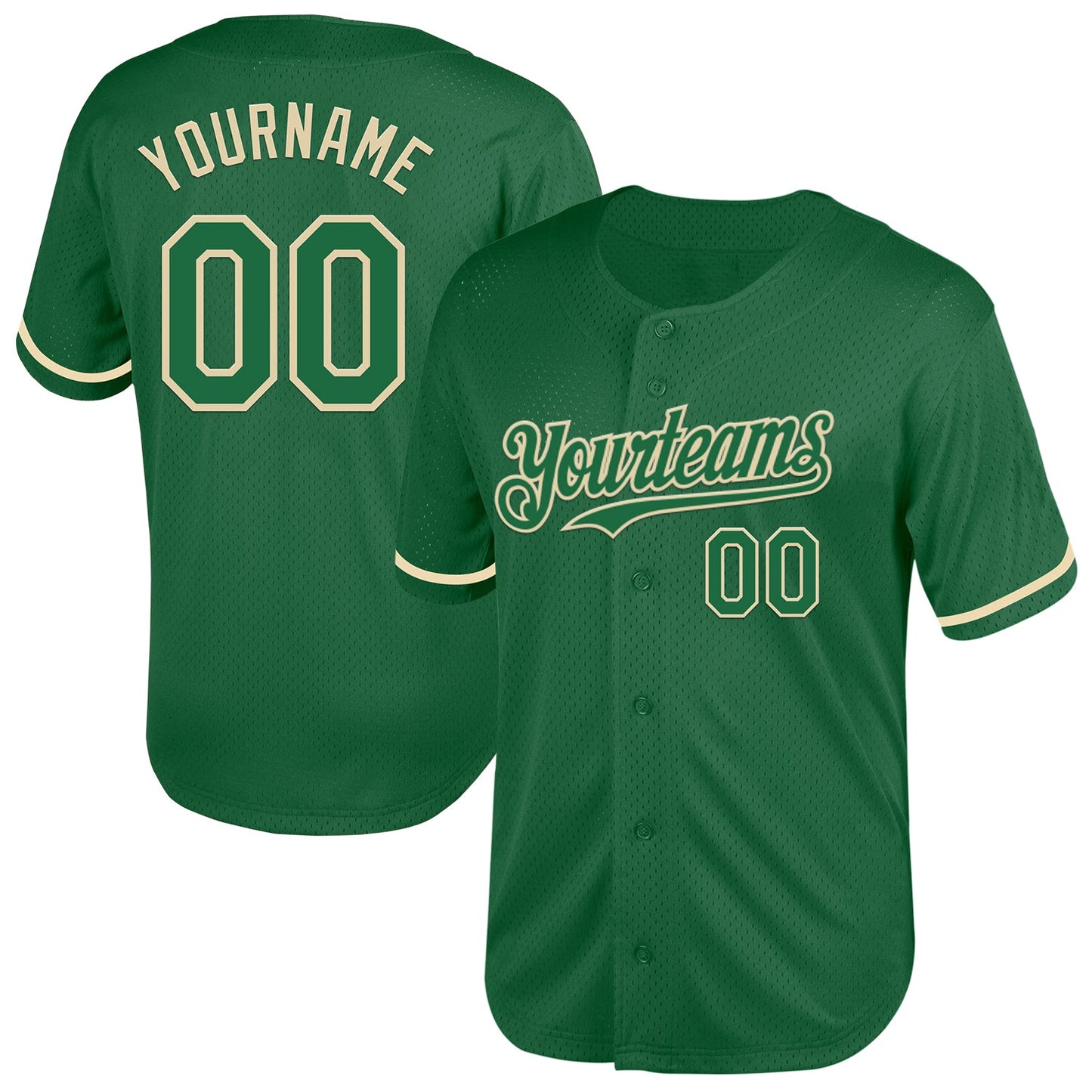 Custom Kelly Green Cream Mesh Authentic Throwback Baseball Jersey - Main View