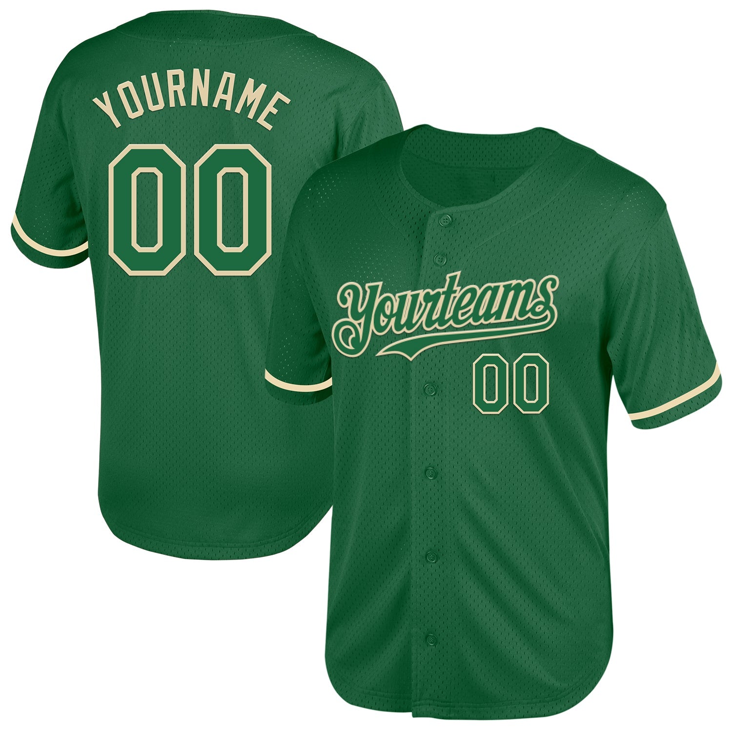 Custom Kelly Green Cream Mesh Authentic Throwback Baseball Jersey - Main View